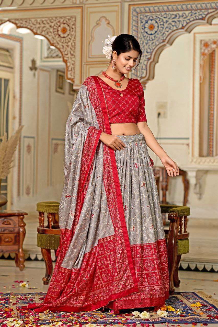 Women's Tussar Silk Patola Print Lehenga Choli Dupatta Set - Image 8